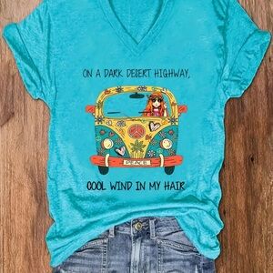 Turquoise Graphic Tee with Peace Van Design